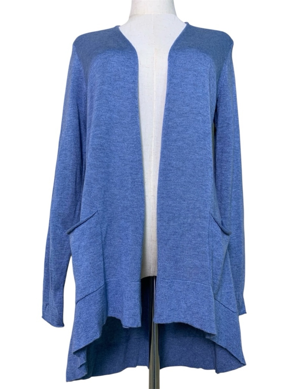 Eileen Fisher Cardigan Women S/P Blue Tencel Merino Wool Open Front High Low Hem - Picture 4 of 8